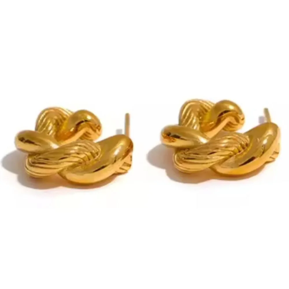 Anthropologie Gold Knot Twist Huggie Hoop Earrings Gold Plated | NWOT
